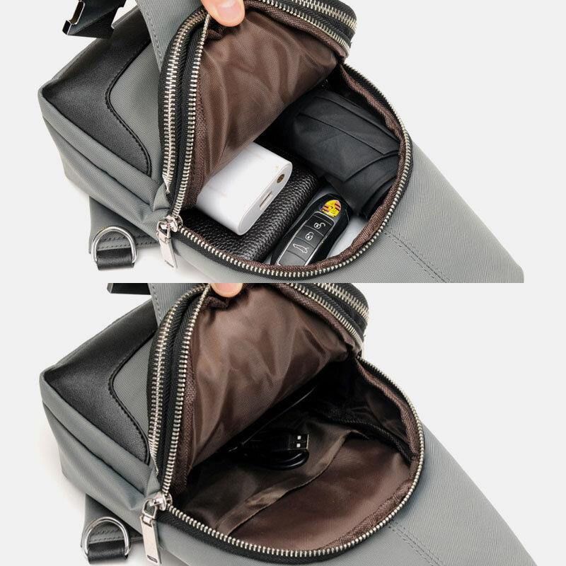 Menn Oxford Usb Lading Vanntett Casual Outdoor Crossbody Bag Brystveske Sling Bag