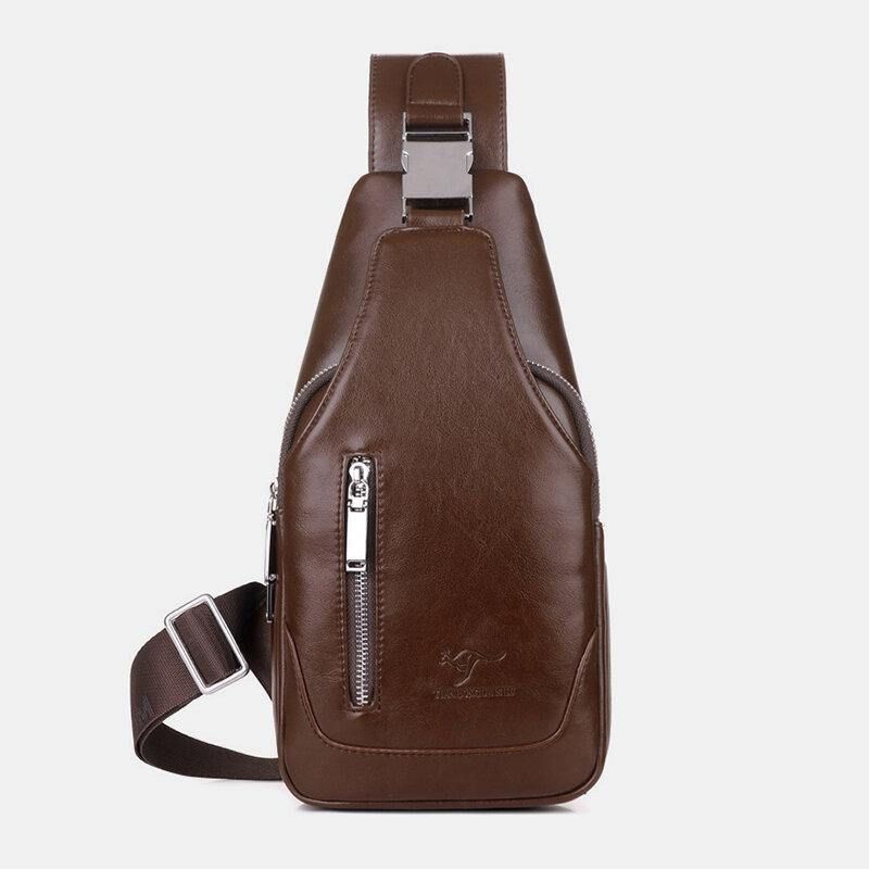 Menn Pu-Skinn Business Casual Utendørs Vanntett Multi-Bære Skulderveske Crossbody Bag Brystveske Med Usb-Lading