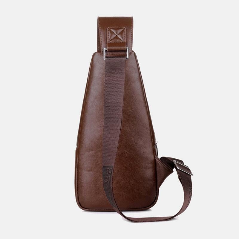 Menn Pu-Skinn Business Casual Utendørs Vanntett Multi-Bære Skulderveske Crossbody Bag Brystveske Med Usb-Lading