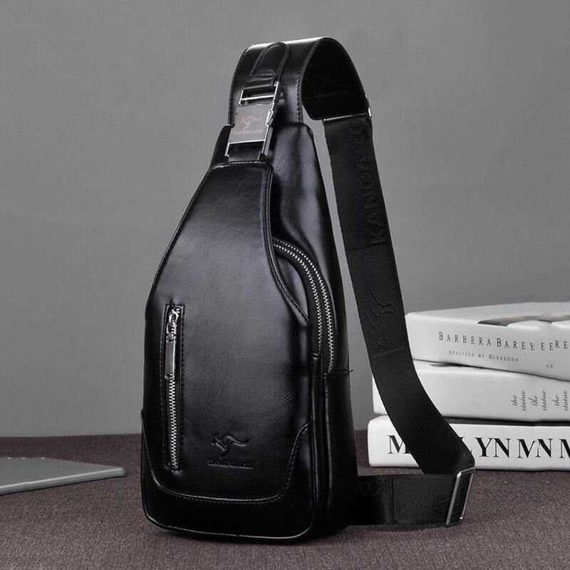 Menn Pu-Skinn Business Casual Utendørs Vanntett Multi-Bære Skulderveske Crossbody Bag Brystveske Med Usb-Lading