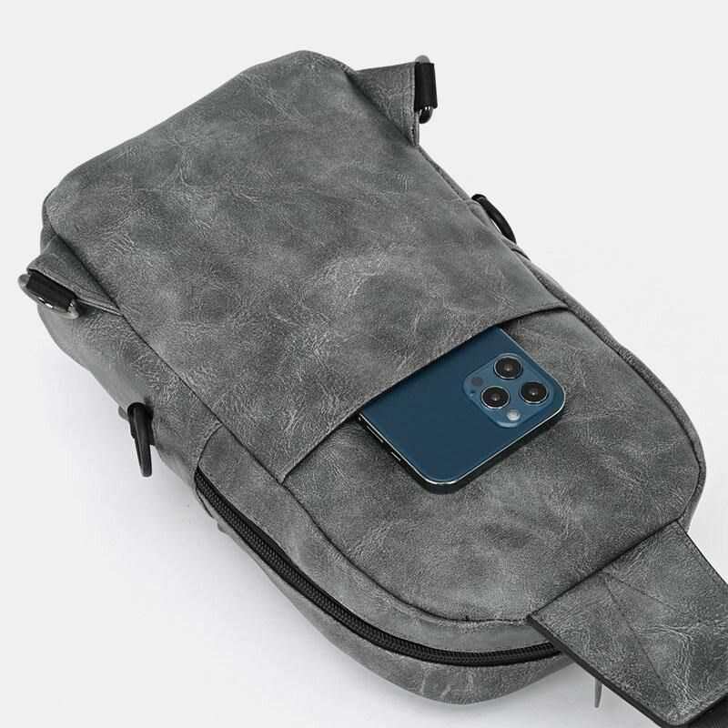 Menn Pu-Skinn Vanntett Hodetelefonhull Med Flere Lommer Uformelle Brystvesker Skulderveske Crossbody-Vesker