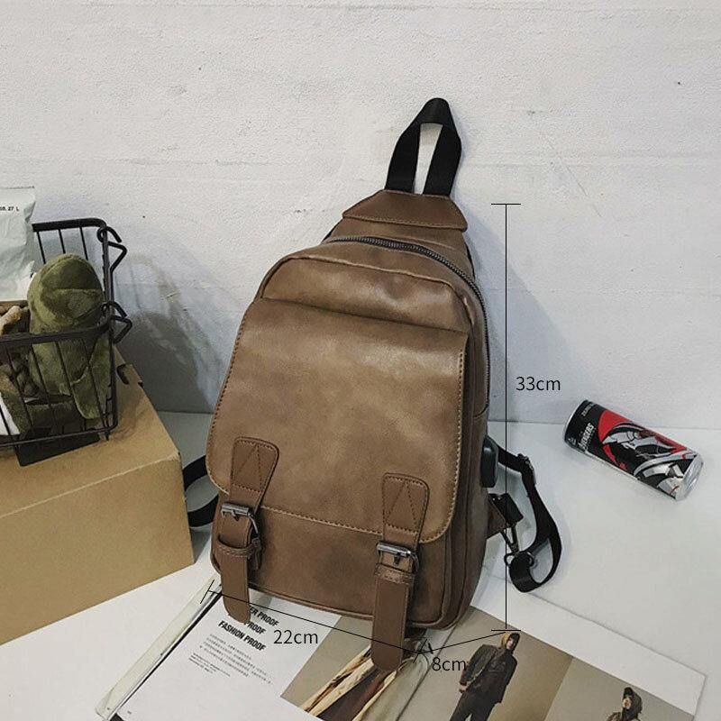 Menn Retro Øretelefonhull Multi-Bære Usb Lading Flerlags Vanntett Crossbody Bag Bryst Bag Sling Bag