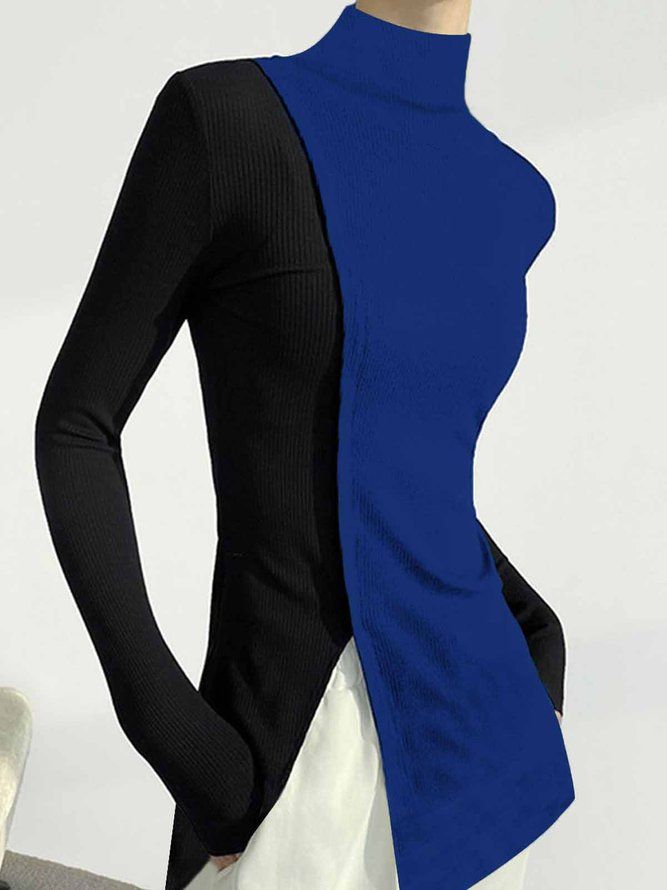 Langermet Turtleneck Regular Fit Color Block T-Skjorte