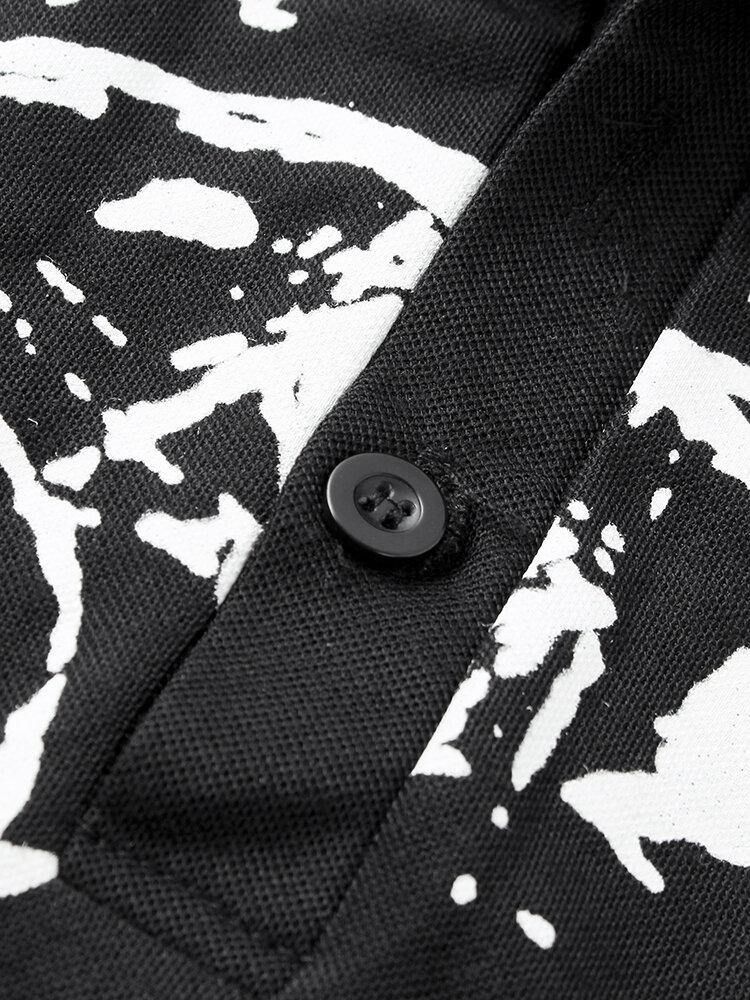 Abstrakt Trykk For Menn Sammenleggbar Krage Kortermet Uformelle Golfskjorter