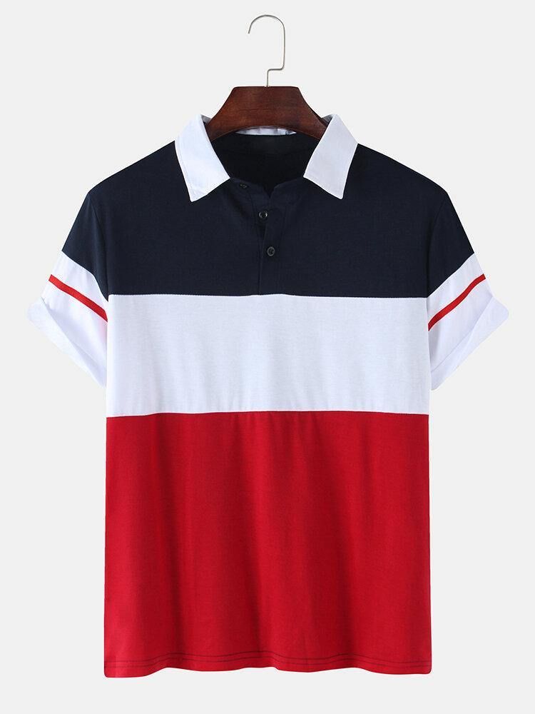 Herre Color Block Patchwork Uformelt Kortermet Golfskjorte