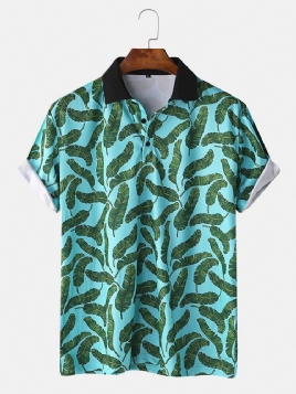 Menn Casual Holiday Banana Leaf Print Golfskjorte