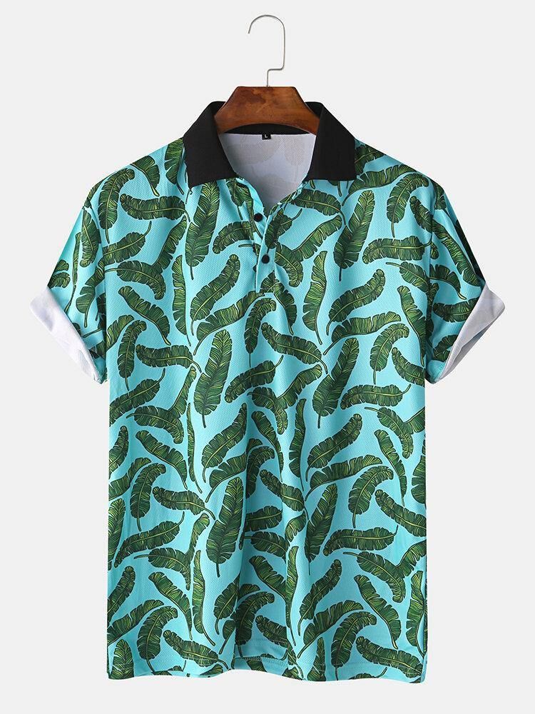 Menn Casual Holiday Banana Leaf Print Golfskjorte