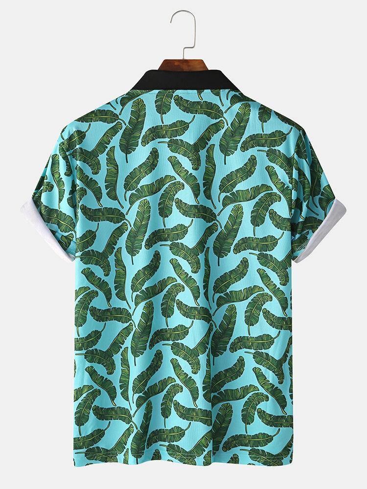 Menn Casual Holiday Banana Leaf Print Golfskjorte