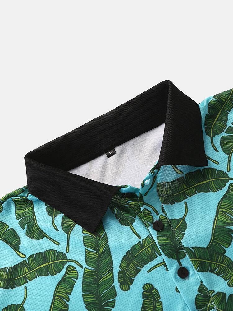 Menn Casual Holiday Banana Leaf Print Golfskjorte