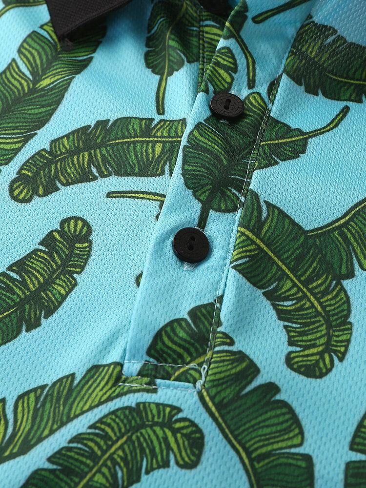 Menn Casual Holiday Banana Leaf Print Golfskjorte