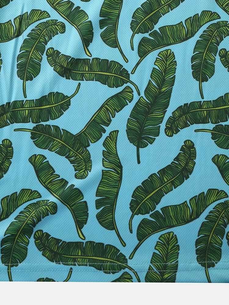 Menn Casual Holiday Banana Leaf Print Golfskjorte