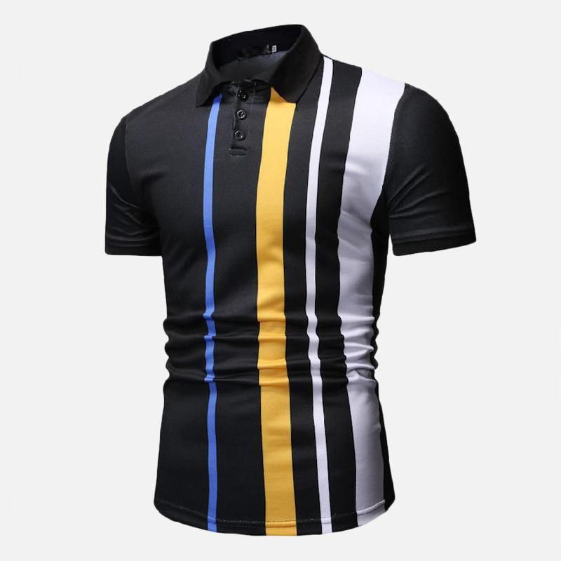 Sommerstripete Fargerike Uformelle Golfskjorter For Menn