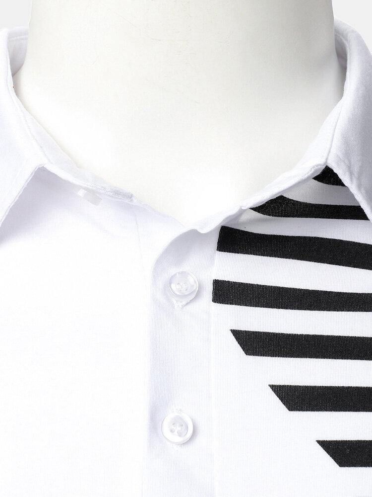 Stripete Lappeteppe Uregelmessige Uformelle Golfskjorter Med Lange Armer