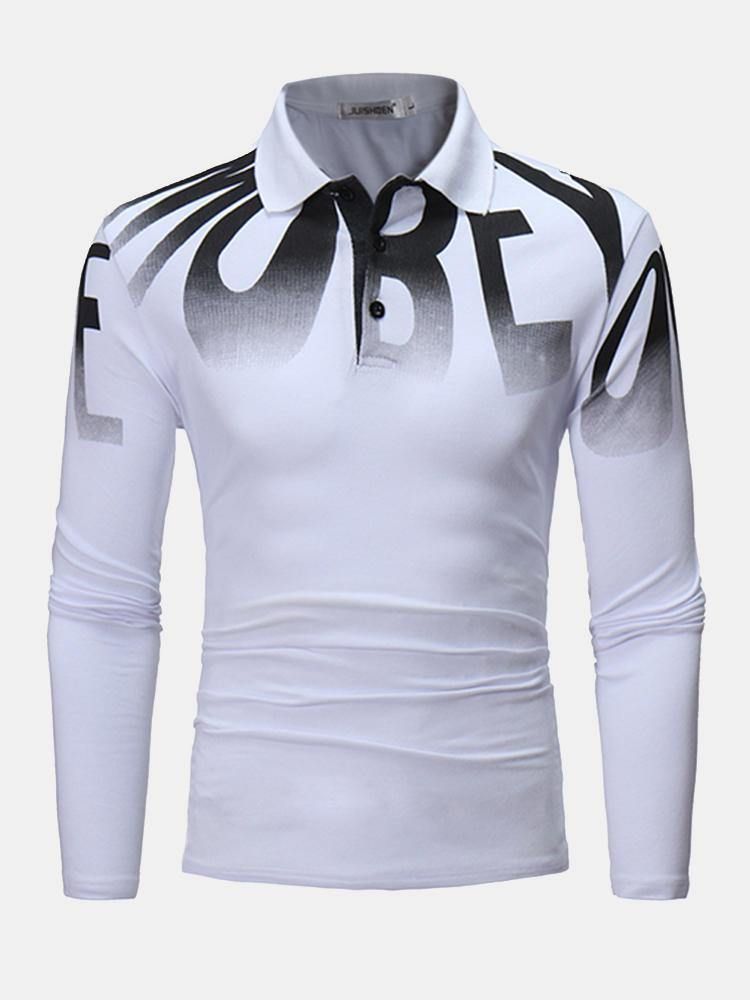 T-Skjorte Med Alfabettrykk Mote For Menn Uformell Slim Fit Langermet Golfskjorte