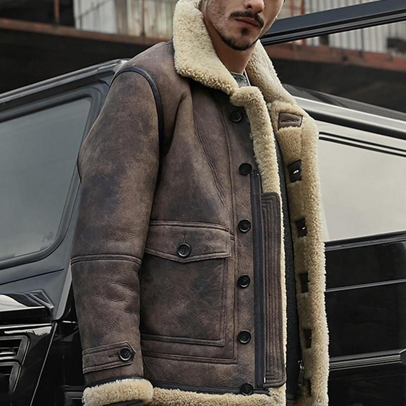 Charmkpr Biker-Jakke For Menn Big Pocket Shearling Imitert Skinn