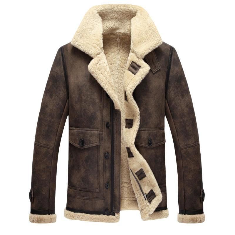 Charmkpr Biker-Jakke For Menn Big Pocket Shearling Imitert Skinn