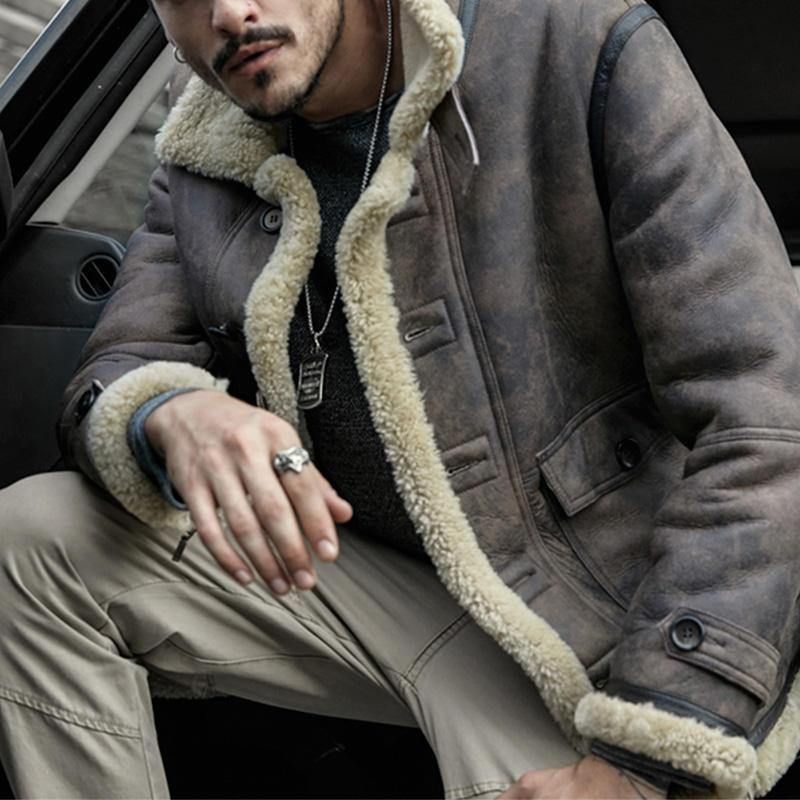 Charmkpr Biker-Jakke For Menn Big Pocket Shearling Imitert Skinn