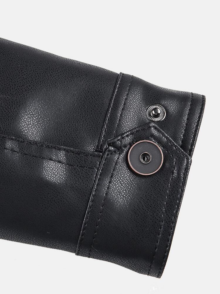 Herre Pocket Zip-Up Pu-Skinn Svart Langermet Motorsykkeljakke