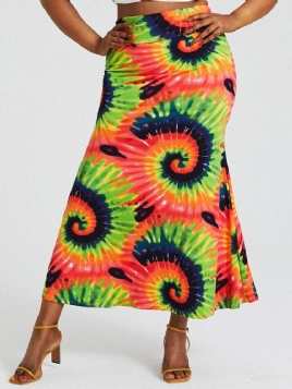 Bohemia Tie Dye Print Høy Midje Rumpe Bodycon Langt Skjørt