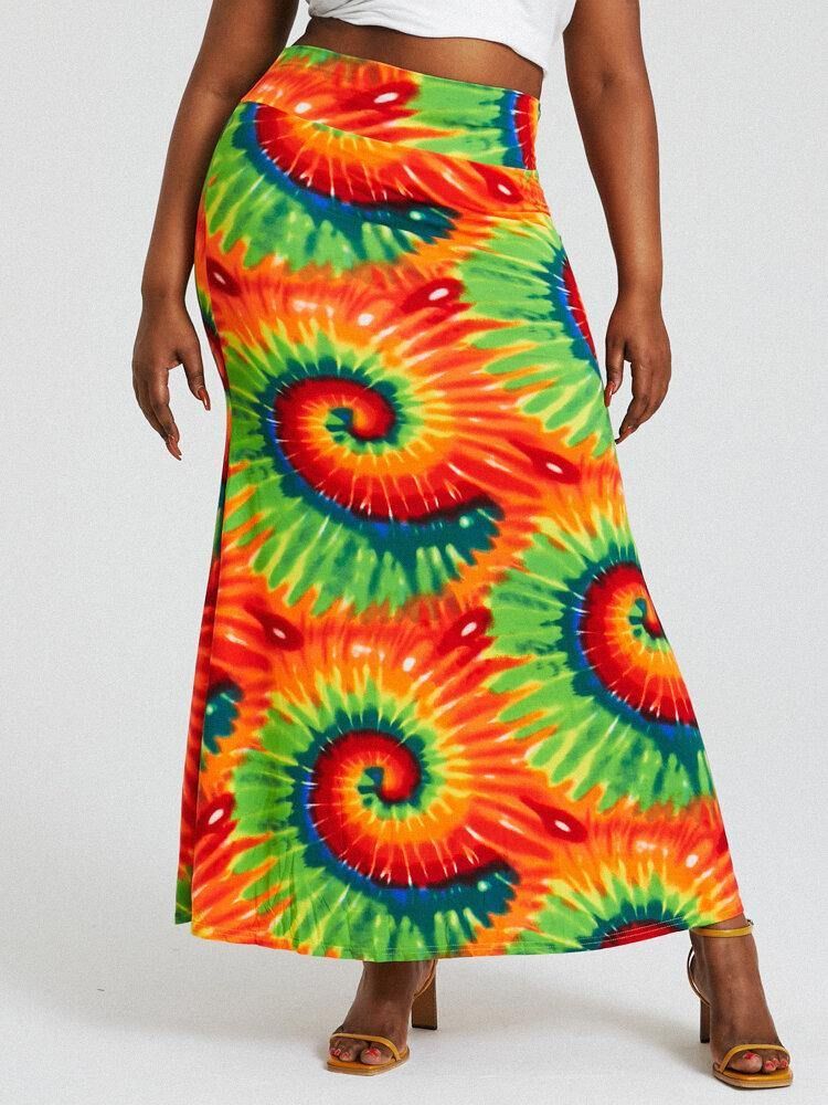 Bohemia Tie Dye Print Høy Midje Rumpe Bodycon Langt Skjørt