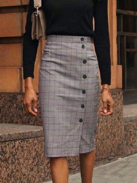 Elegant Regular Fit Grid Midi-Skjørt