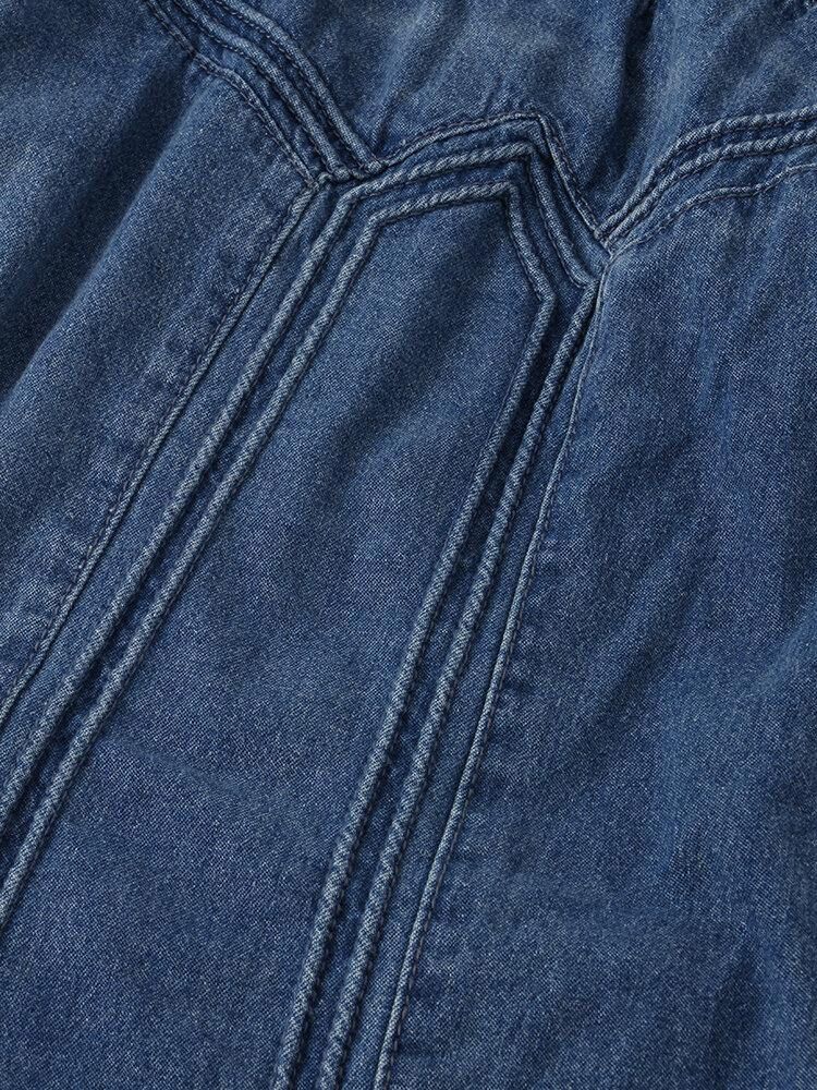 Kvinner Distressed Ensfarget Elastisk Midje Løst Denimskjørt Med Lomme