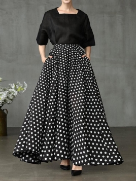 Kvinner Polka Dot Print Loose Big Swing Sidelommer Uformelt Langt Skjørt