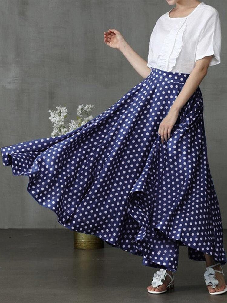 Kvinner Polka Dot Print Loose Big Swing Sidelommer Uformelt Langt Skjørt