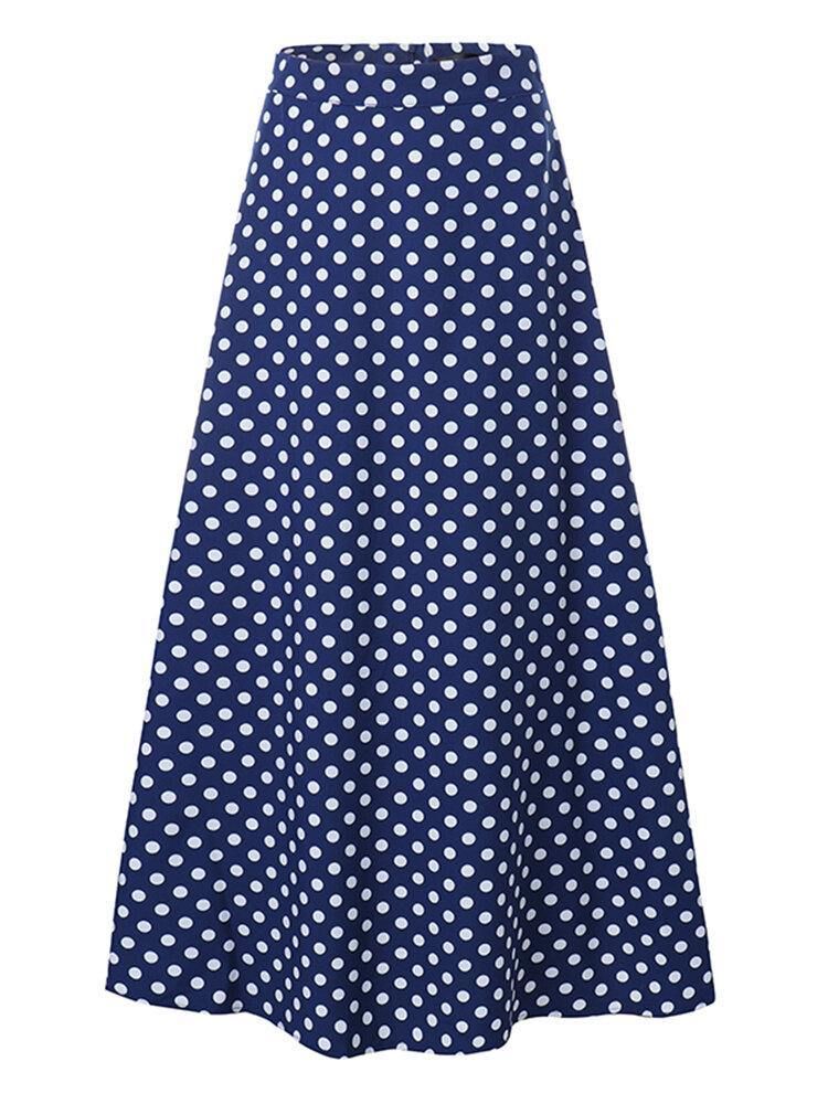 Kvinner Polka Dot Print Loose Big Swing Sidelommer Uformelt Langt Skjørt