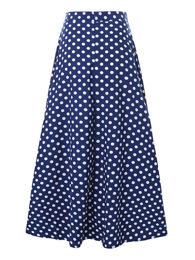 Kvinner Polka Dot Print Loose Big Swing Sidelommer Uformelt Langt Skjørt