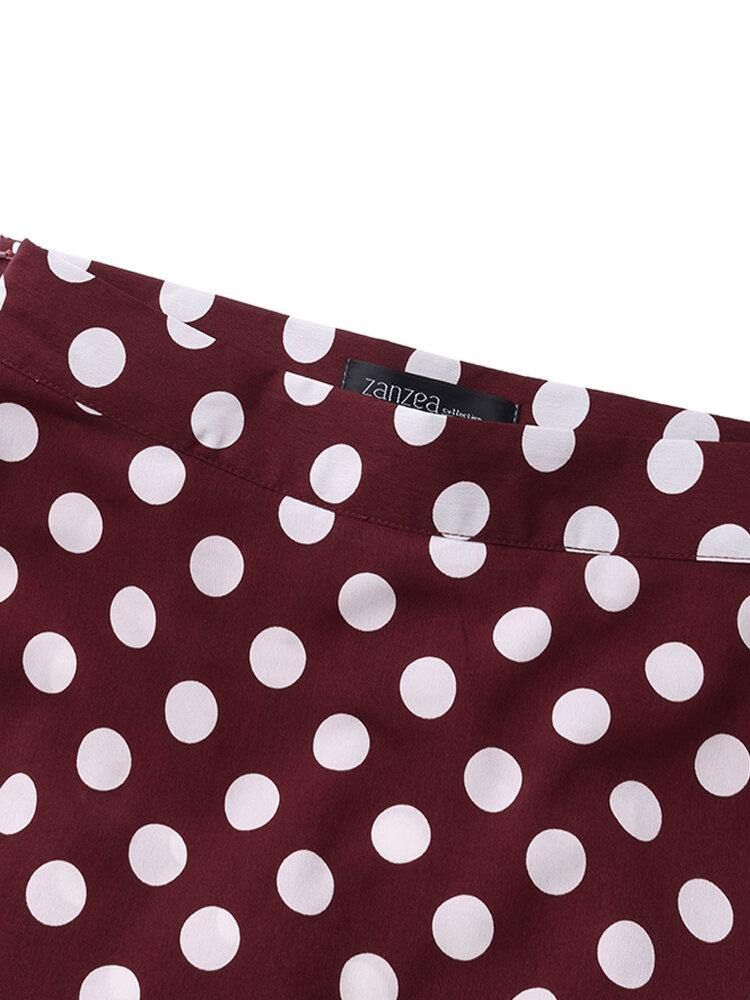 Polka Dot Print Høy Midje Glidelås På Siden Elegante Løse Maxi-Skjørt