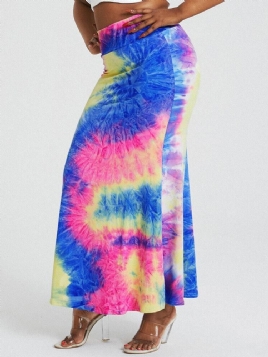 Tie Dye Print Høy Midje Rumpe Bodycon Langt Skjørt