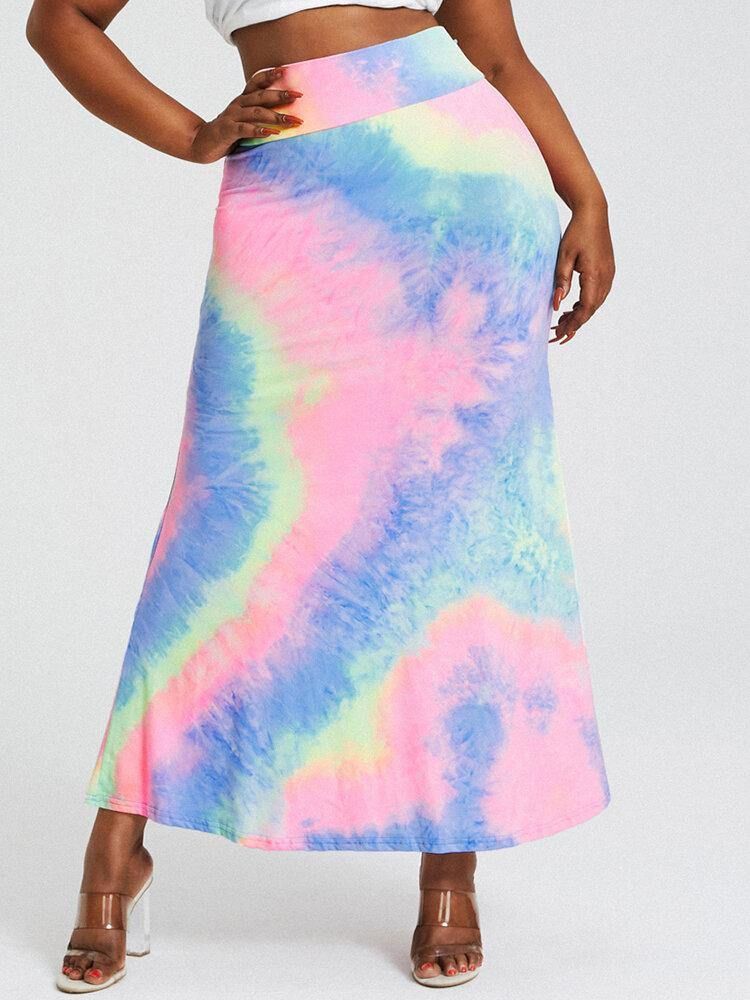 Tie Dye Print Høy Midje Rumpe Bodycon Langt Skjørt