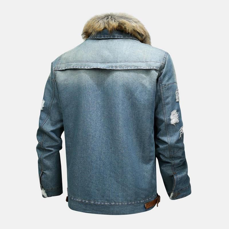 Herremote 100 % Bomullslommer Denim Fleece Fortykket Standkrage Fritidsjakke