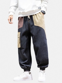 Herre Patchwork Multi Pocket Snøring Elastisk Midje Løs Jogger Jeans