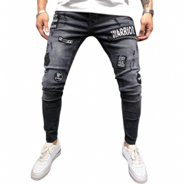 Herremote Bomull Mellom Midje Patchwork Jeans Dongeribukser