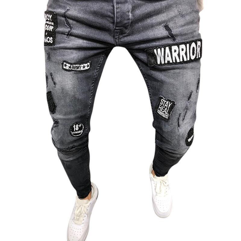 Herremote Bomull Mellom Midje Patchwork Jeans Dongeribukser