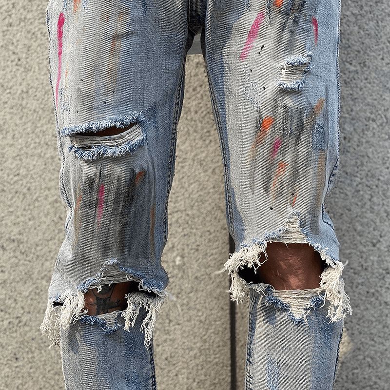 High Street Splash Ink Paint Rendering Ripped Jeans