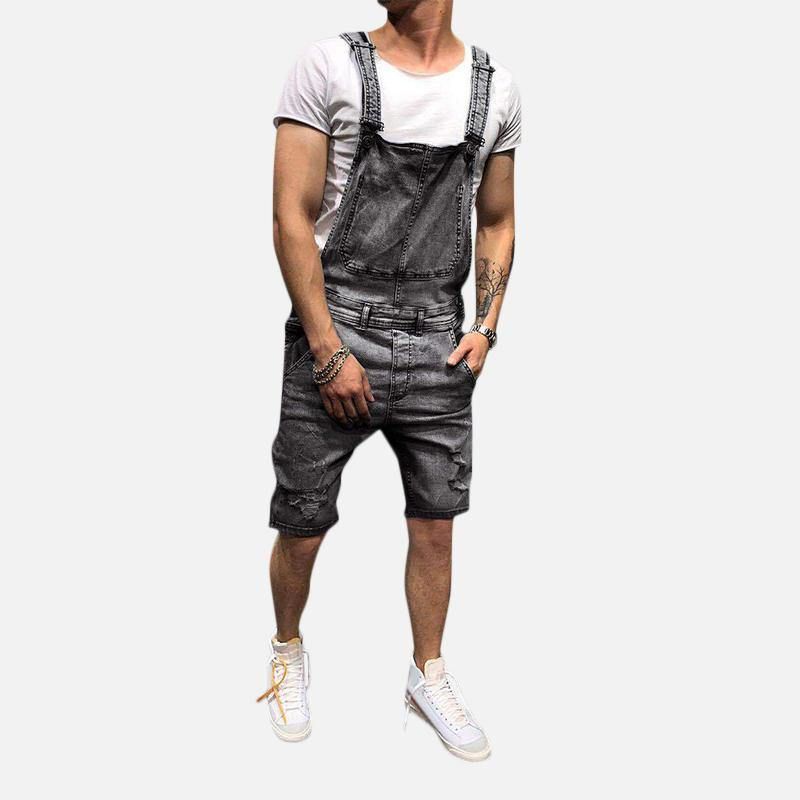 Menn Slim Fit Denim Short Casual Jumpsuit