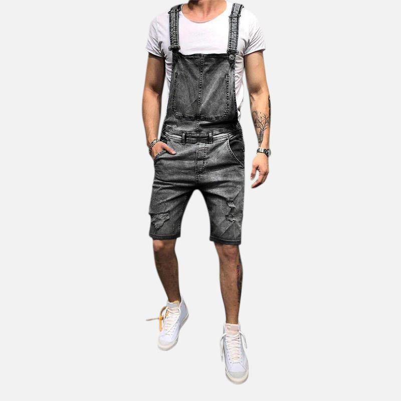 Menn Slim Fit Denim Short Casual Jumpsuit