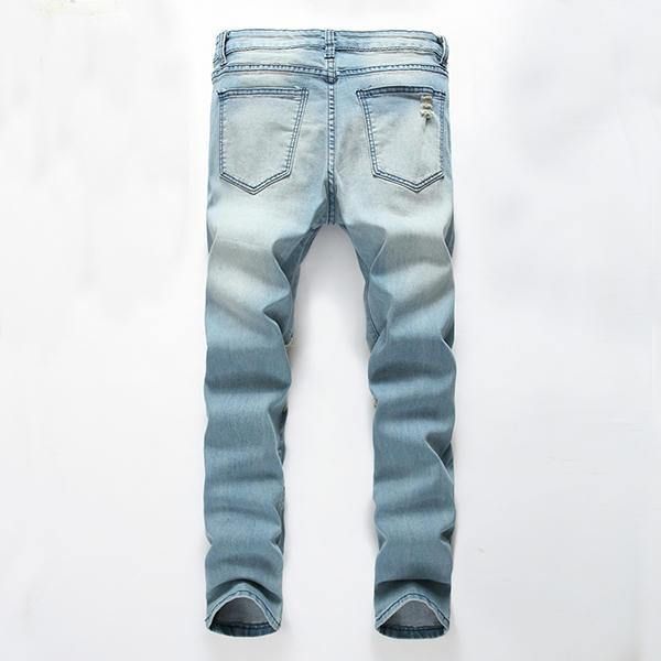 Menns Hull Mote Uformell Straight Ben Jeans Vintage Lyseblå Dongeribukser