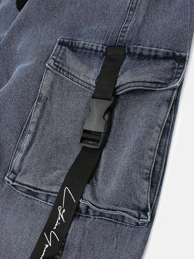 Menns Multi-Pocket Casual Elastiske Mansjetter Stroppning Beam Feet Bukser Jeans