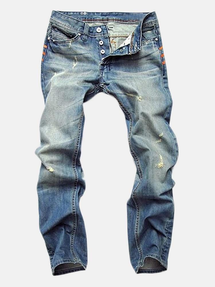 Rippede Foldsøm Rett Vaskede Jeans