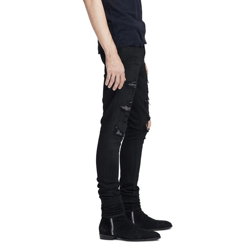 Rippede Rhinestone-Jeans For Menn