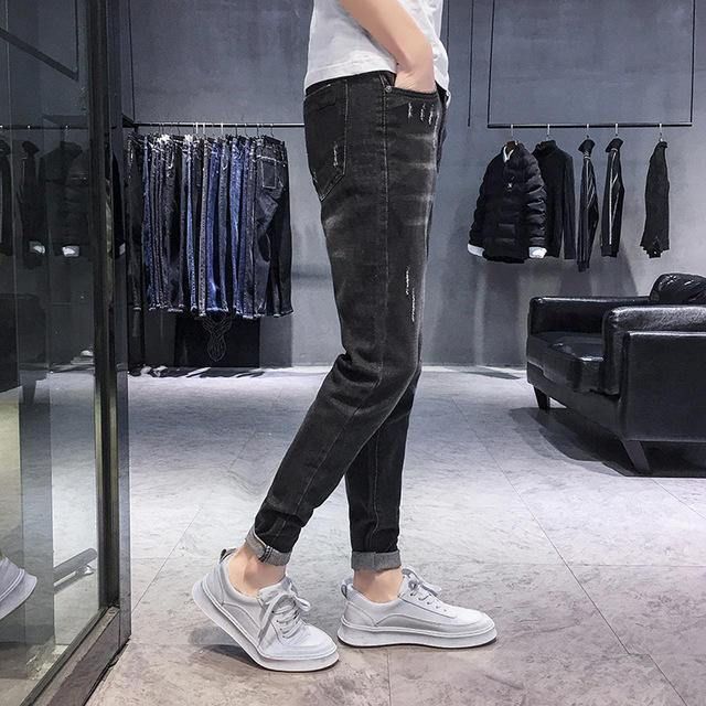Sesong Nye Elastiske Jeans For Menn Uformelle Slim Feet Bukser Trend Lange Bukser For Menn
