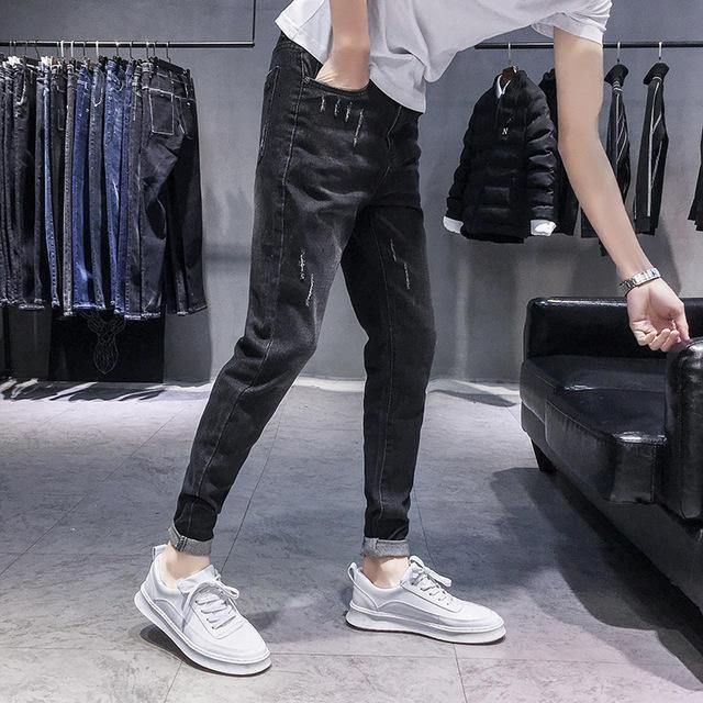 Sesong Nye Elastiske Jeans For Menn Uformelle Slim Feet Bukser Trend Lange Bukser For Menn