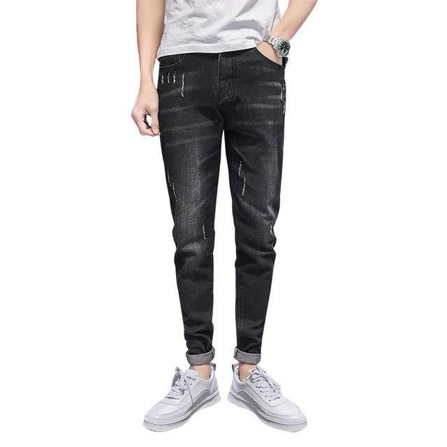 Sesong Nye Elastiske Jeans For Menn Uformelle Slim Feet Bukser Trend Lange Bukser For Menn