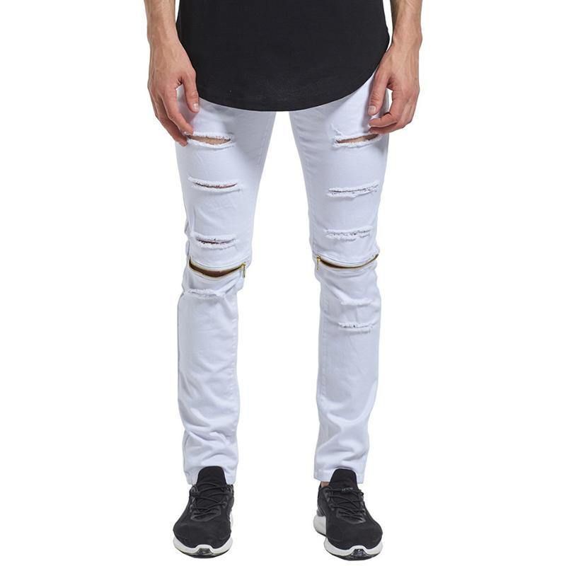 Skinny Hip Hop Rippede Knee Zipper Jeans