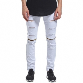 Skinny Hip Hop Rippede Knee Zipper Jeans