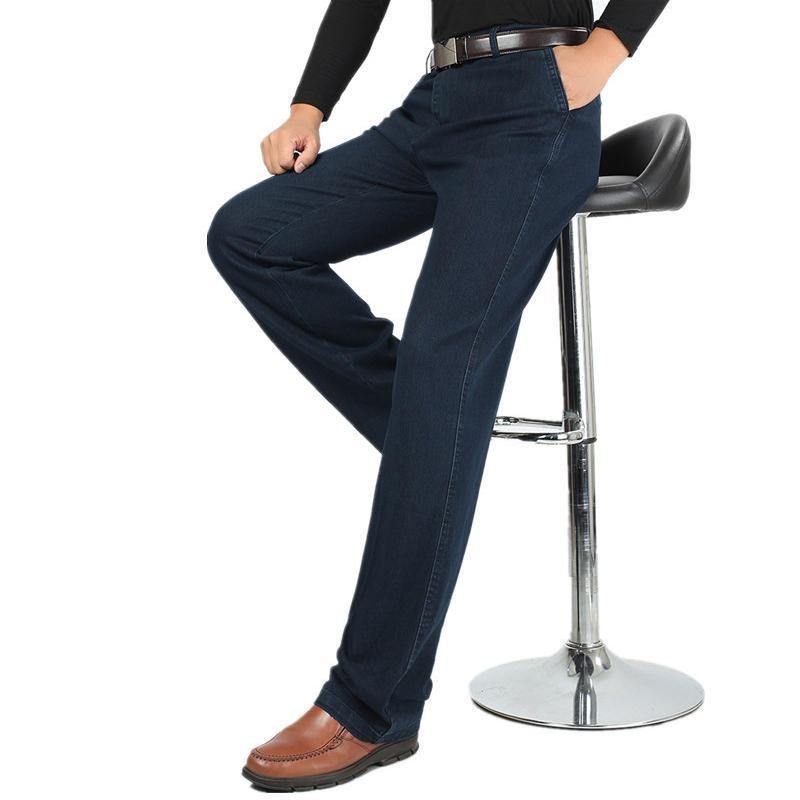 Sommer Tynn Business Casual Elastiske Jeans Med Rett Ben